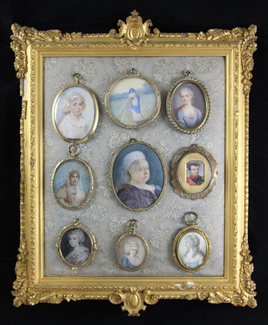 A collection of nine assorted portrait miniatures, 18th century to early 20th century,